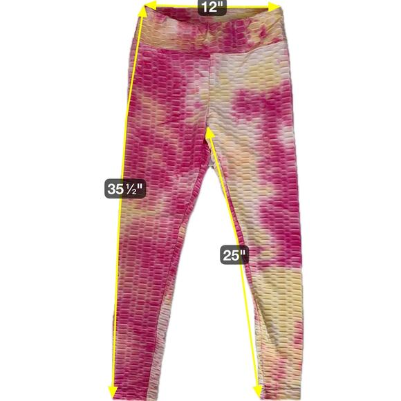 Scrunch Butt Tie Dye Leggings Womens Small Textured Pink Yellow Casual Workout‎ - Picture 5 of 11